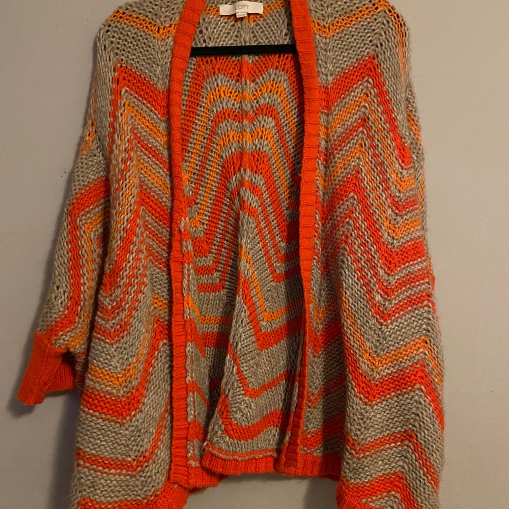 Orange and Tan Cardigan sweater Fits up to Large